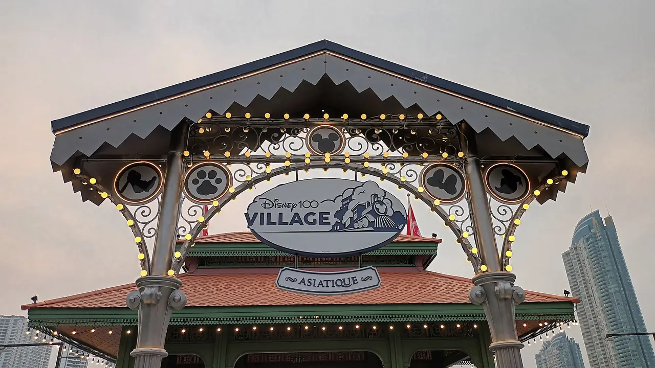 Disney100 Village event entrance sign at Asiatique