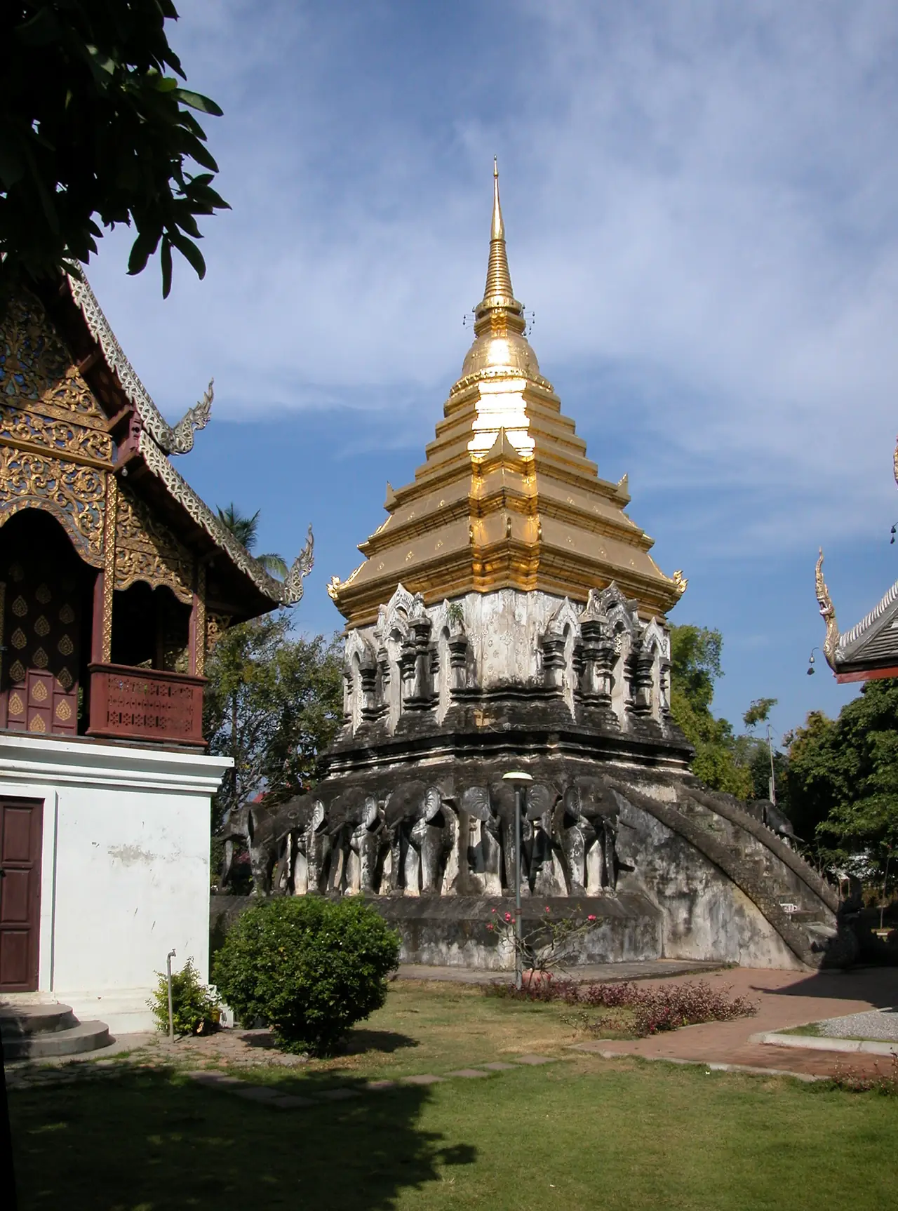 The Chedi Chang Lom, with elephants at its base, Wat Chiang Man