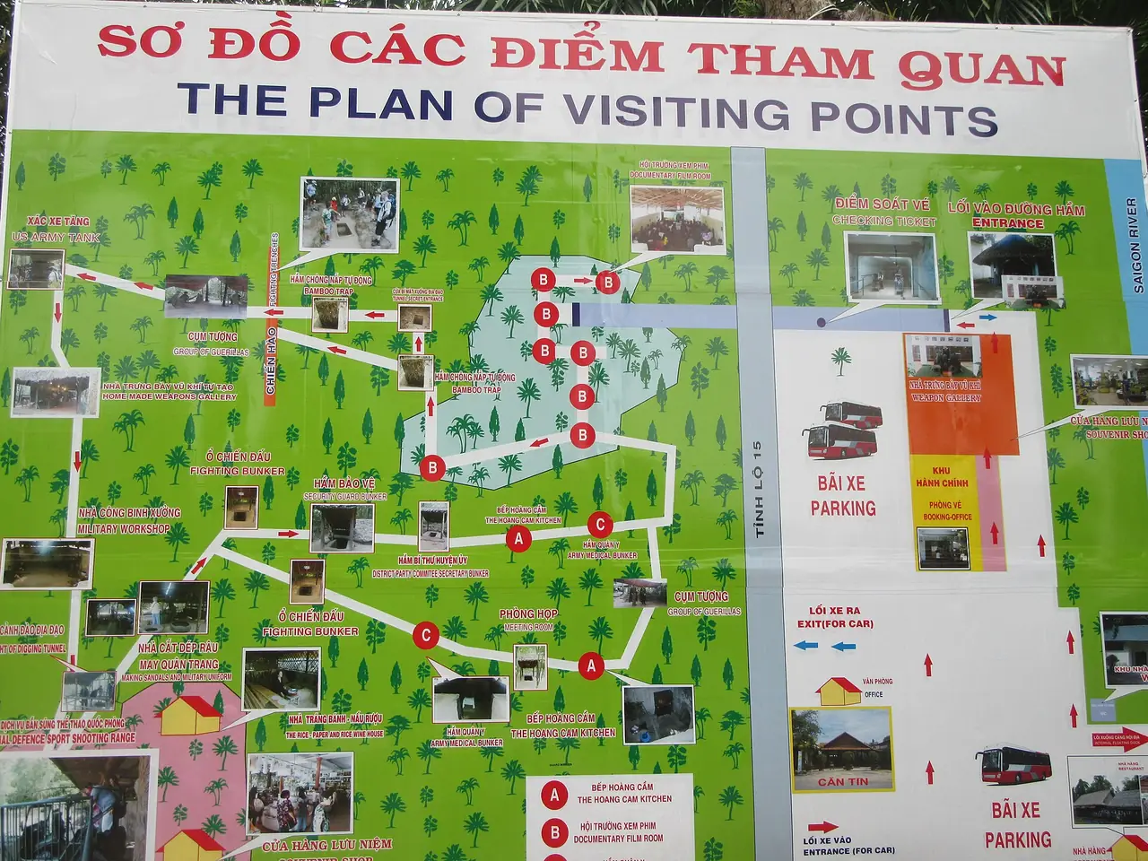 ป้ายแผนผังจุดเยี่ยมชมสองภาษาในพื้นที่