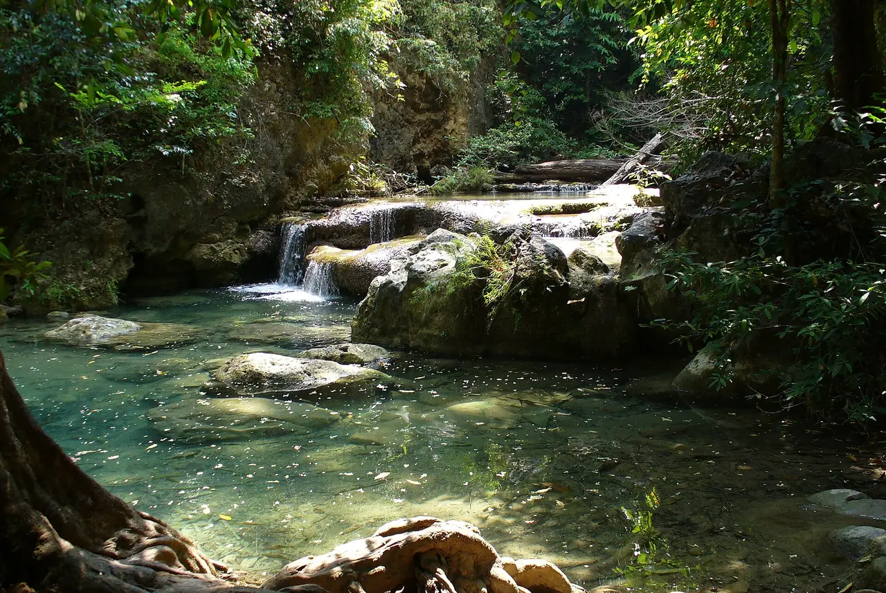 One of the Erawan waterfall tiers, Kanchanaburi province