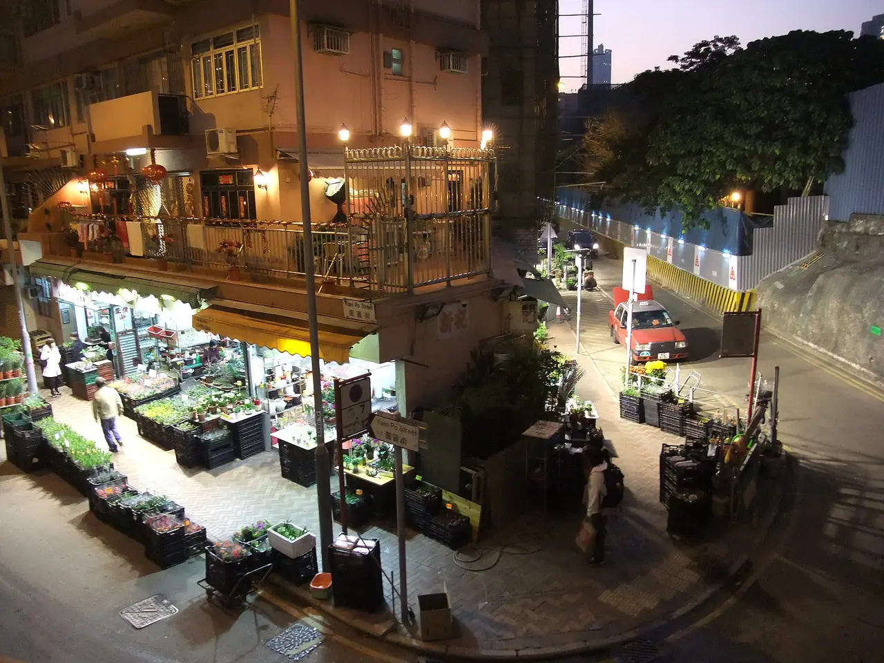 ถนน Flower Market Road ในมงก๊ก ภาพถ่ายเป็นบรรยากาศของถนนร้านดอกไม้ ไม่ใช่ร้านที่แนะนำ