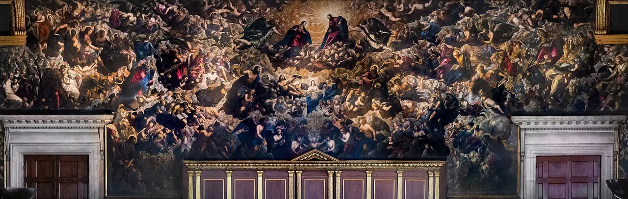 ภาพวาด Paradise ของ Tintoretto ในห้อง Sala del Maggior Consiglio ภาพจาก Wikimedia Commons
