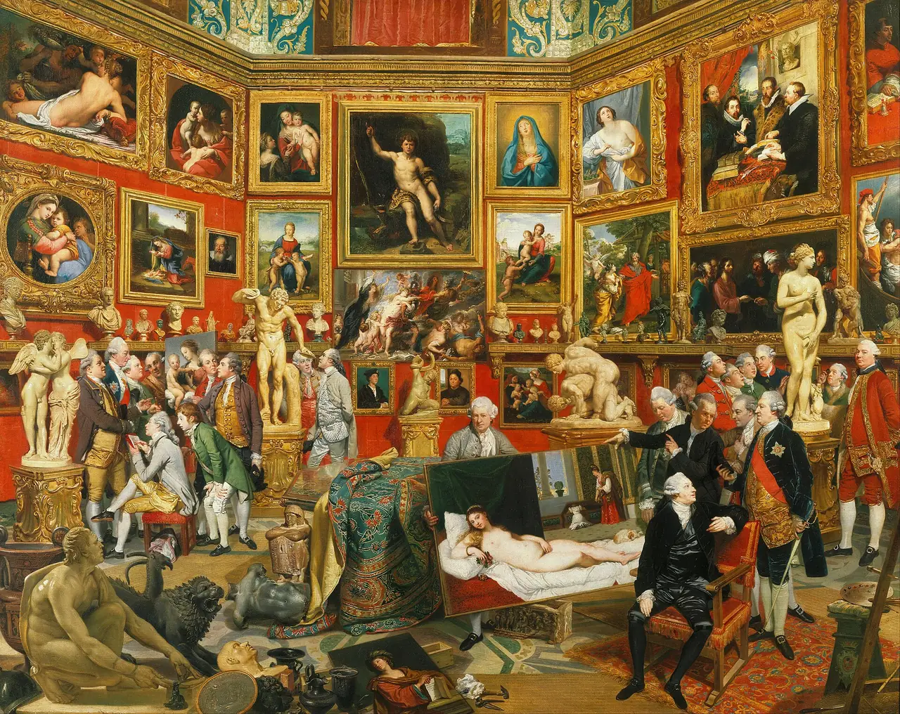 ภาพวาด Tribuna of the Uffizi ของ Johan Zoffany แสดงห้องในอุฟฟีซีสมัยศตวรรษที่ 18 ภาพจาก Wikimedia Commons
