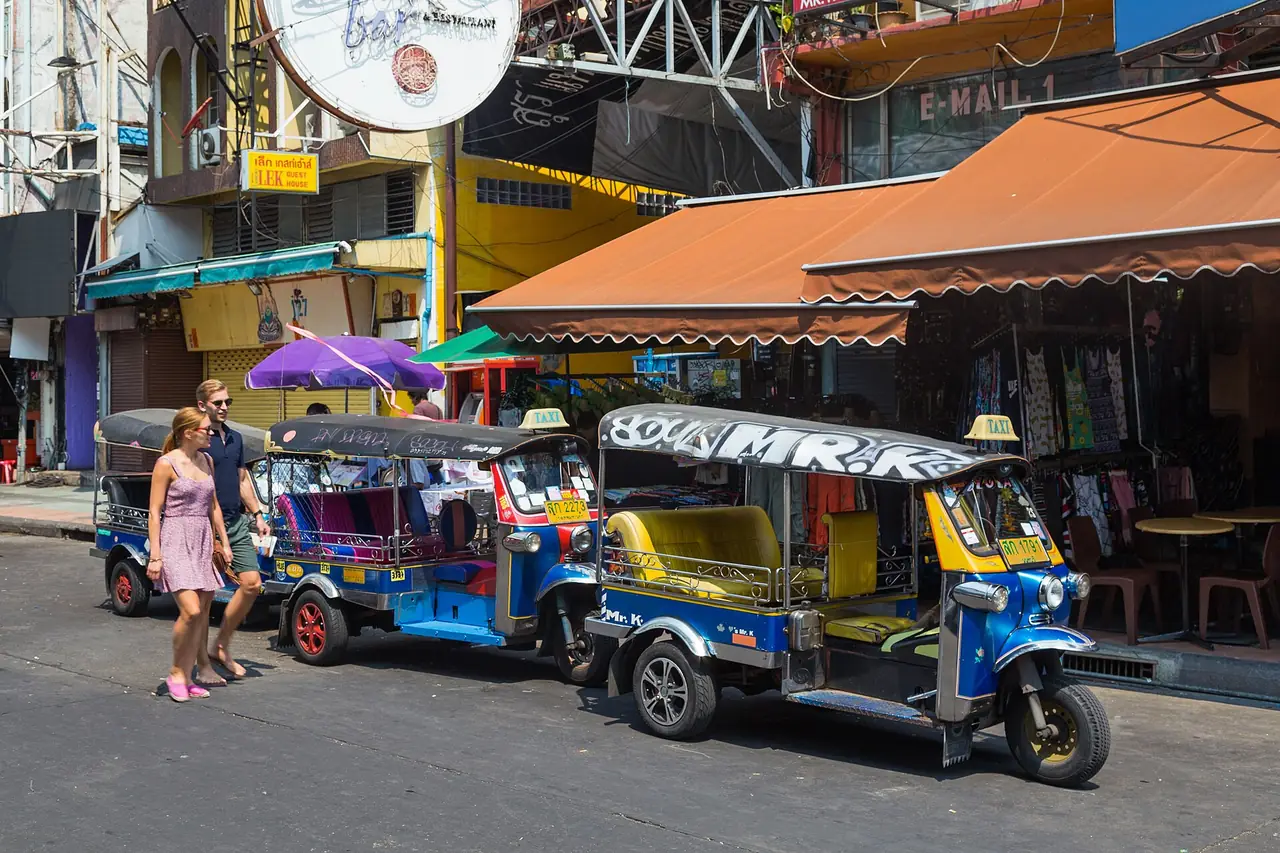 Tuk-tuks parked on Khao San Road, Bangkok