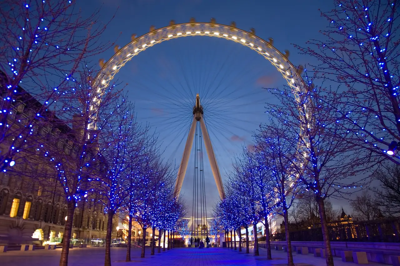 London Eye ยามพลบค่ำ ภาพถ่ายจาก Wikimedia Commons