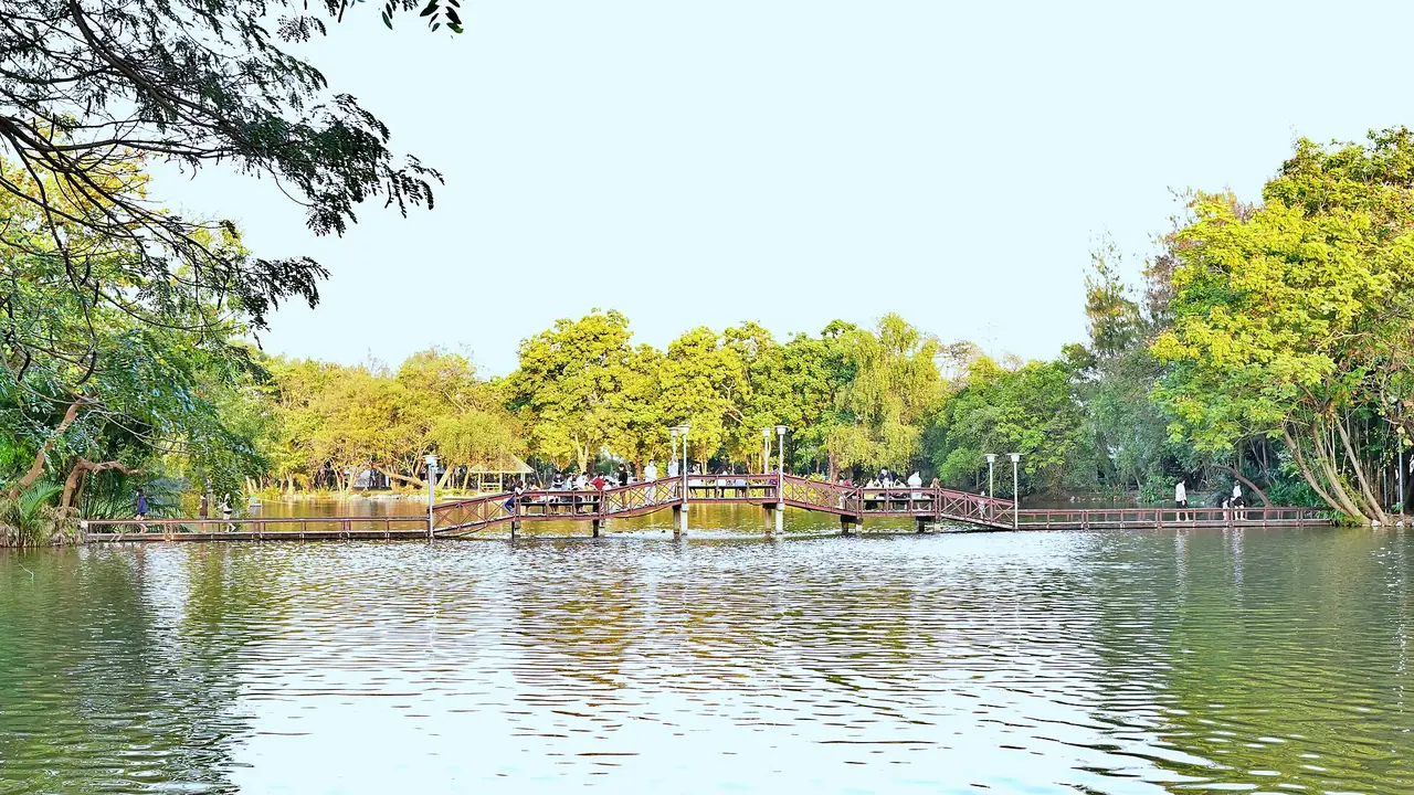 สะพานไม้ข้ามบึงในบริเวณวังสนามจันทร์ นครปฐม