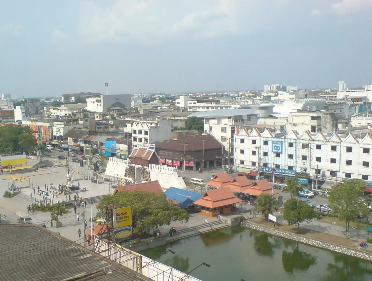 The Chumphon Gate area, the moat and central Korat seen from above