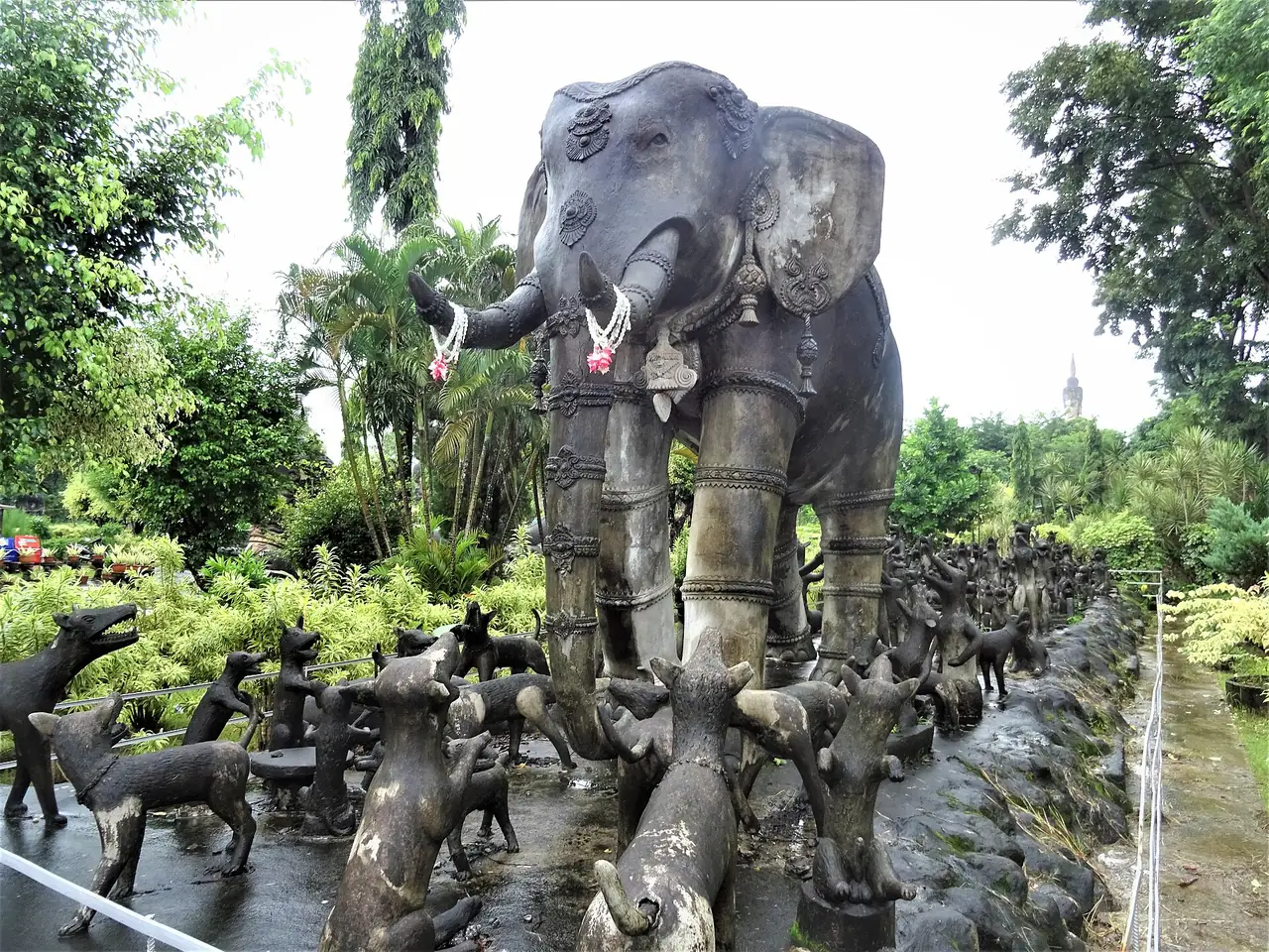 Elephant and animal sculptures at Sala Kaew Ku near Nong Khai