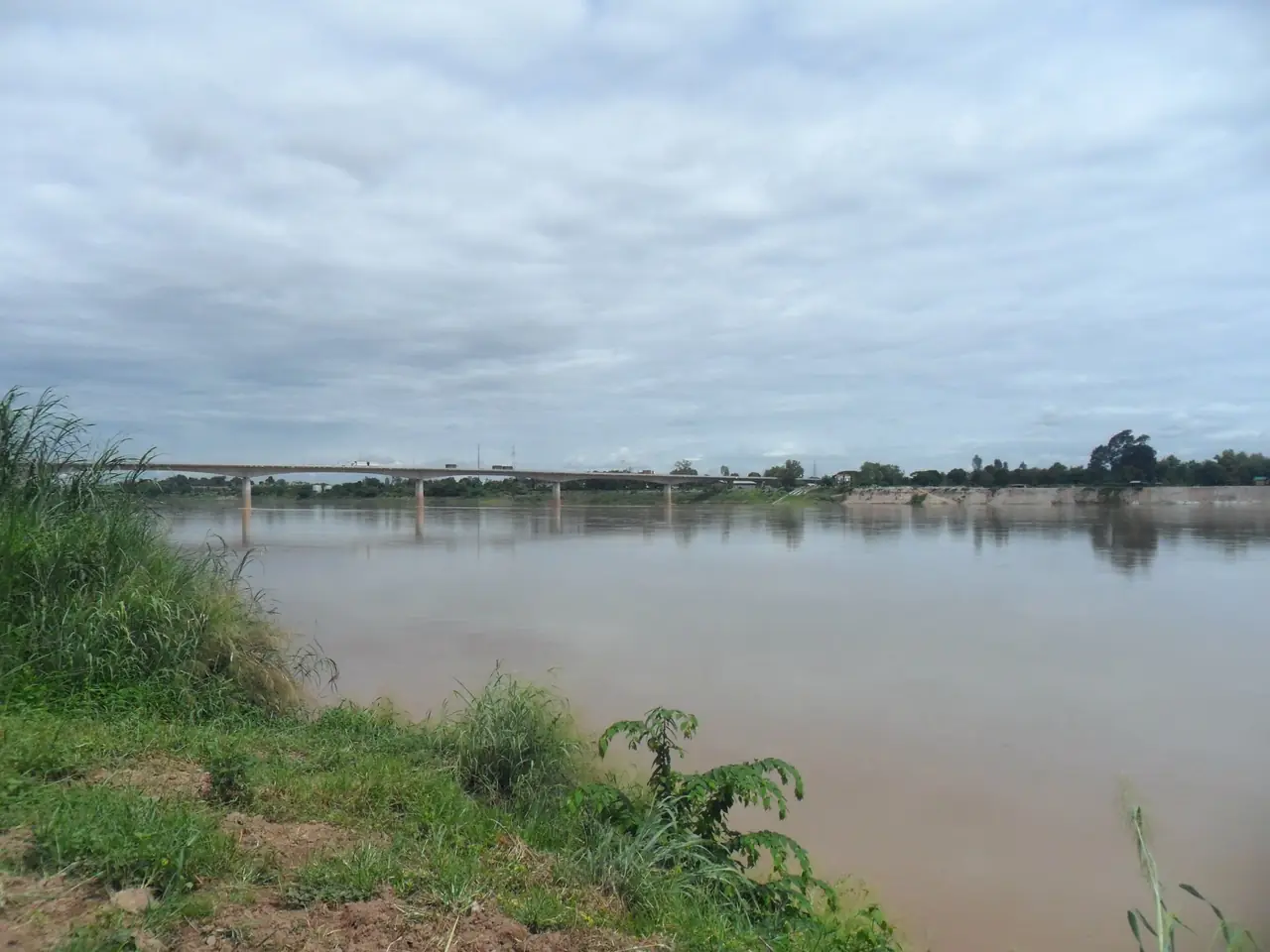The Thai-Lao Friendship Bridge seen across the Mekong from the Nong Khai bank