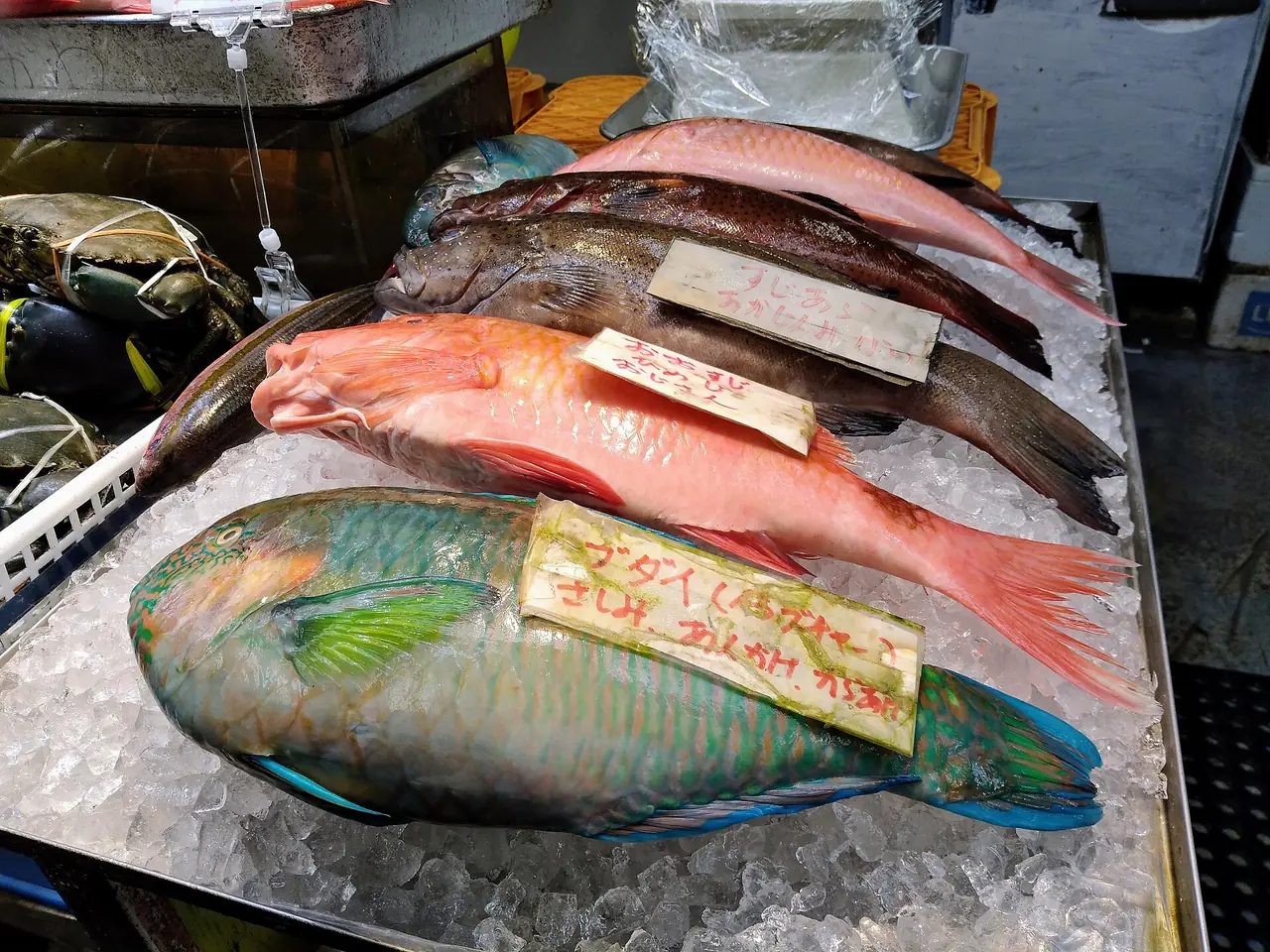 แผงขายปลาในตลาดมากิชิ นาฮะ