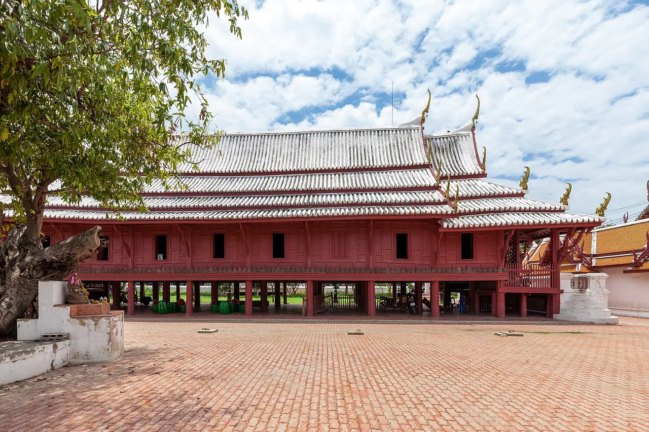 The teak sermon hall of Wat Yai Suwannaram in Phetchaburi