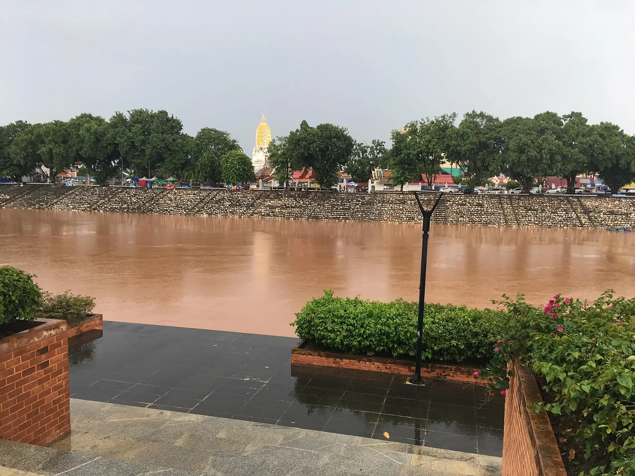 แม่น้ำน่านในเมืองพิษณุโลก เห็นเจดีย์สีทองของวัดใหญ่อยู่ฝั่งตรงข้าม