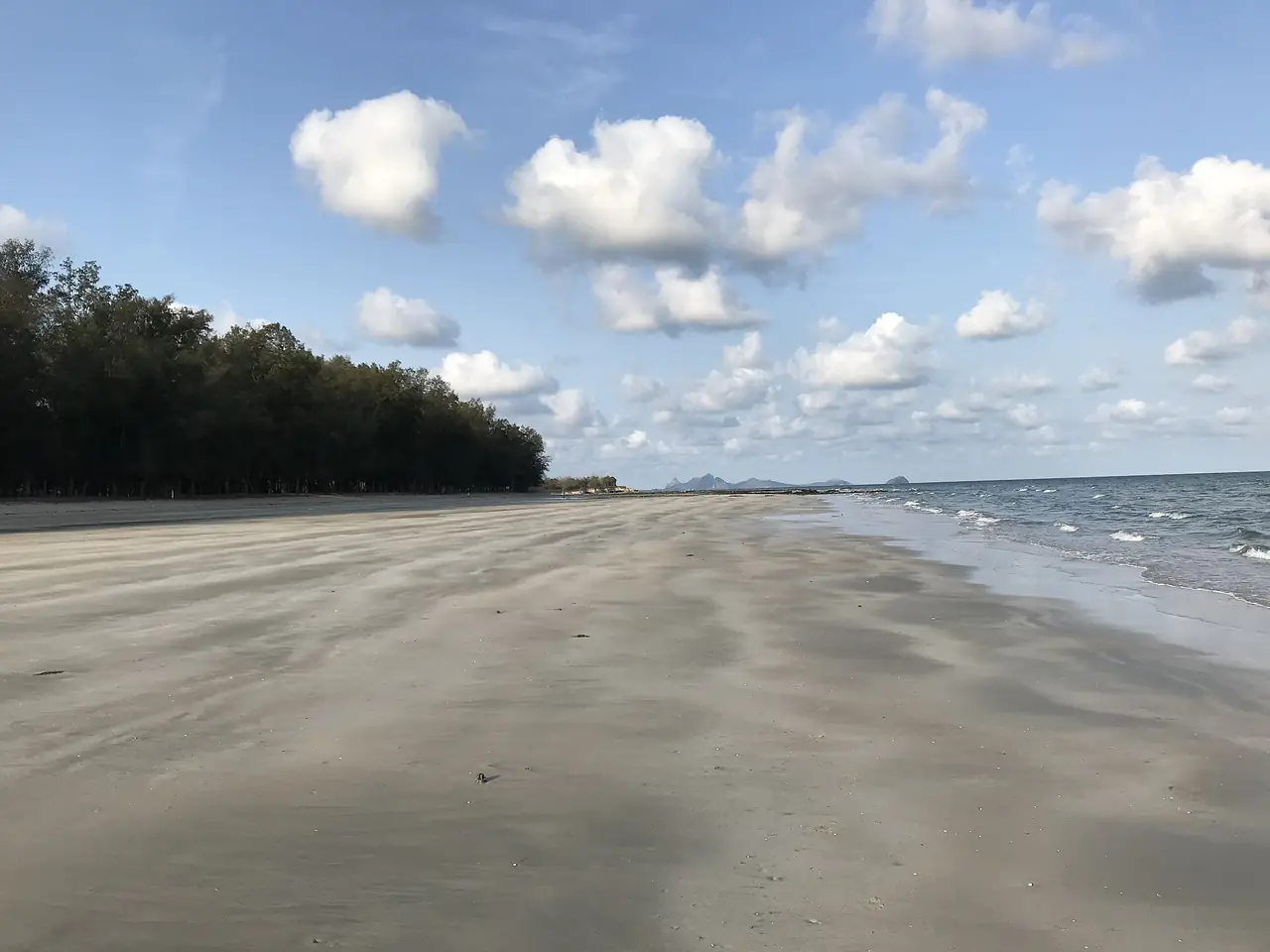 หาดวนกร มีแนวต้นไม้อยู่หลังหาดทราย