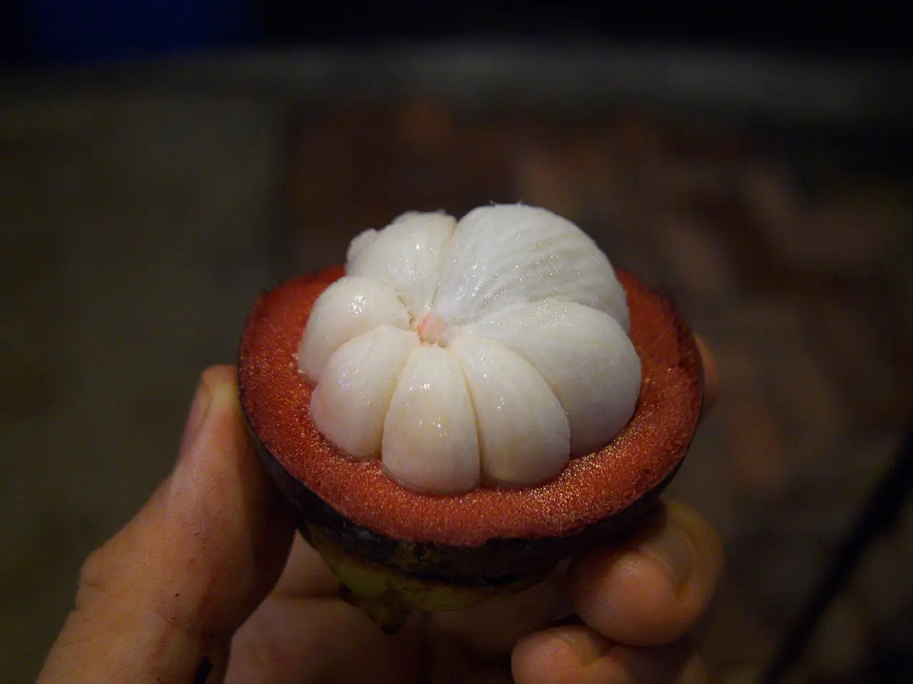 A mangosteen, one of Rayong's best-known fruits, cut open