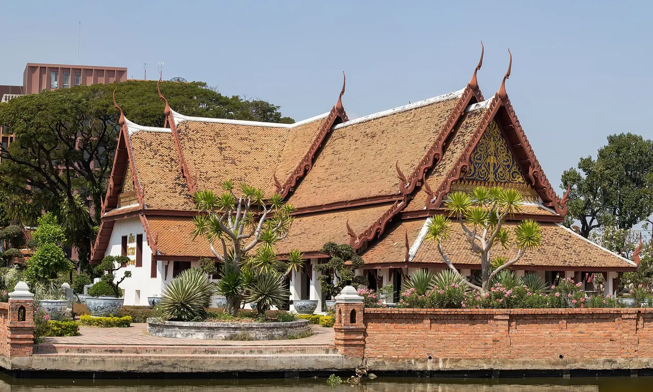 A traditional Thai pavilion beside a canal at Muang Boran