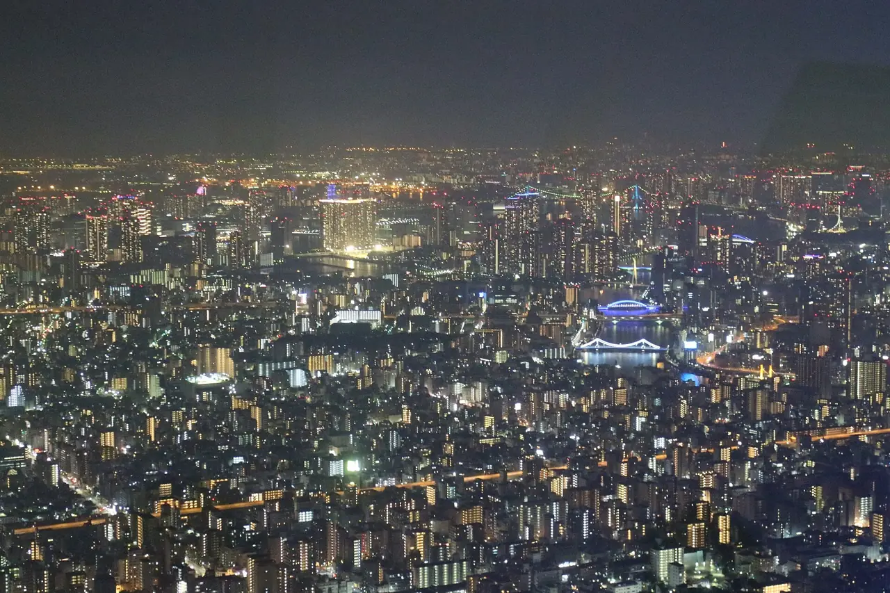 วิวกลางคืนของโตเกียวจากจุดชมวิว Tokyo Skytree