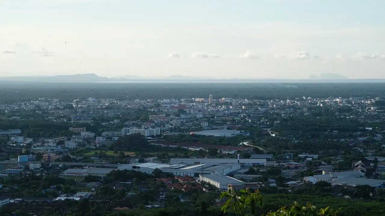 Surat Thani town seen from a nearby hill