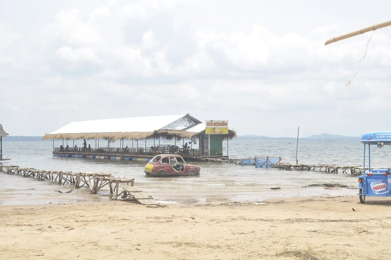 แพอาหารและท่าที่ไฟล์ Commons ตั้งชื่อว่าแพอาหารที่เขื่อนสิรินธร ภาพของ มะเดื่อ แสลงหลวง จาก Wikimedia Commons (CC BY 3.0) ไม่ทราบปีที่ถ่าย