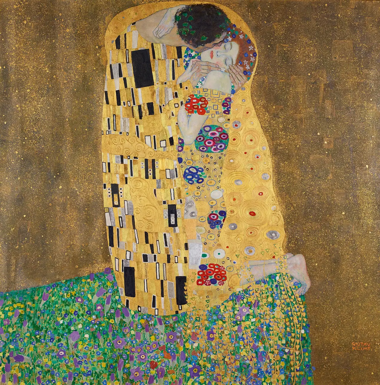 ภาพ The Kiss (Der Kuss) ของ Gustav Klimt ภาพถ่ายผลงานสาธารณสมบัติจาก Wikimedia Commons ไฟล์ของ Österreichische Galerie Belvedere