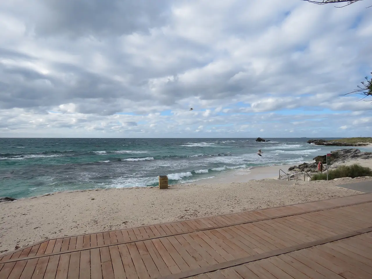 ชายหาดและทางเดินไม้ที่ The Basin เกาะ Rottnest ภาพจาก Wikimedia Commons ผู้ถ่าย Calistemon สัญญา CC BY-SA 4.0 ถ่ายเมษายน 2026
