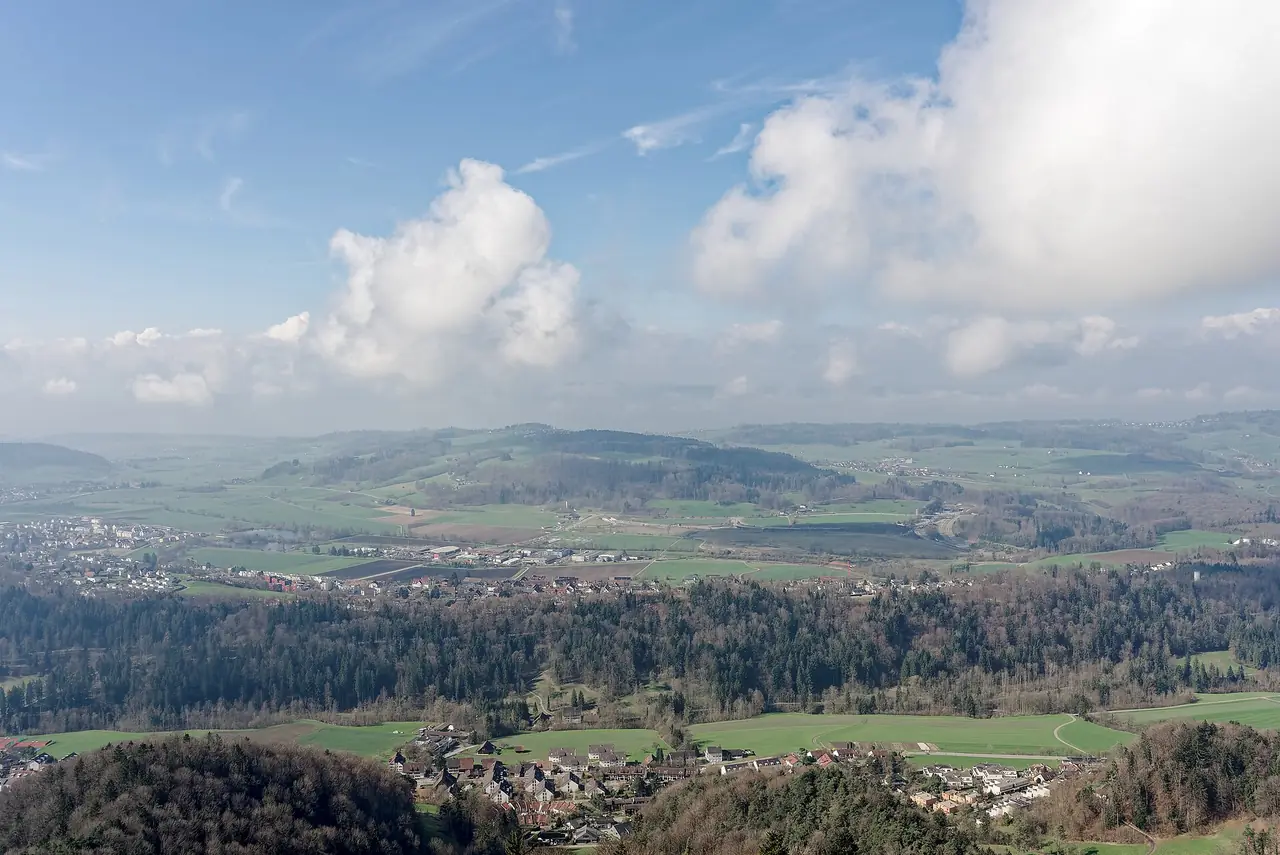 วิวชนบทและป่าทางใต้จากหอชมวิว Uetliberg ภาพจาก Wikimedia Commons ผู้ถ่าย Jakub Hałun สัญญา CC BY 4.0 ภาพวันที่ 30 มี.ค. 2568 มองออกไปทางพื้นที่ชนบท ไม่ใช่ตัวเมืองซูริก ทิวทัศน์เมืองไม่อยู่ในภาพนี้