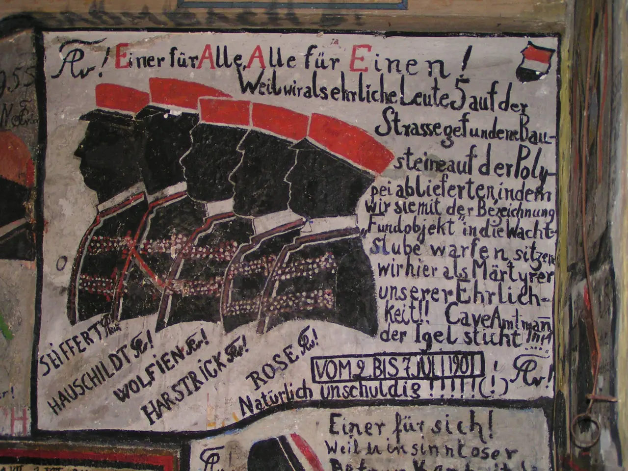 ผนังภายในคุกนักศึกษา Studentenkarzer ที่มีลายเขียนบนผนัง ภาพจาก Wikimedia Commons ผู้ถ่าย Stefan Kühn สัญญา CC BY 3.0