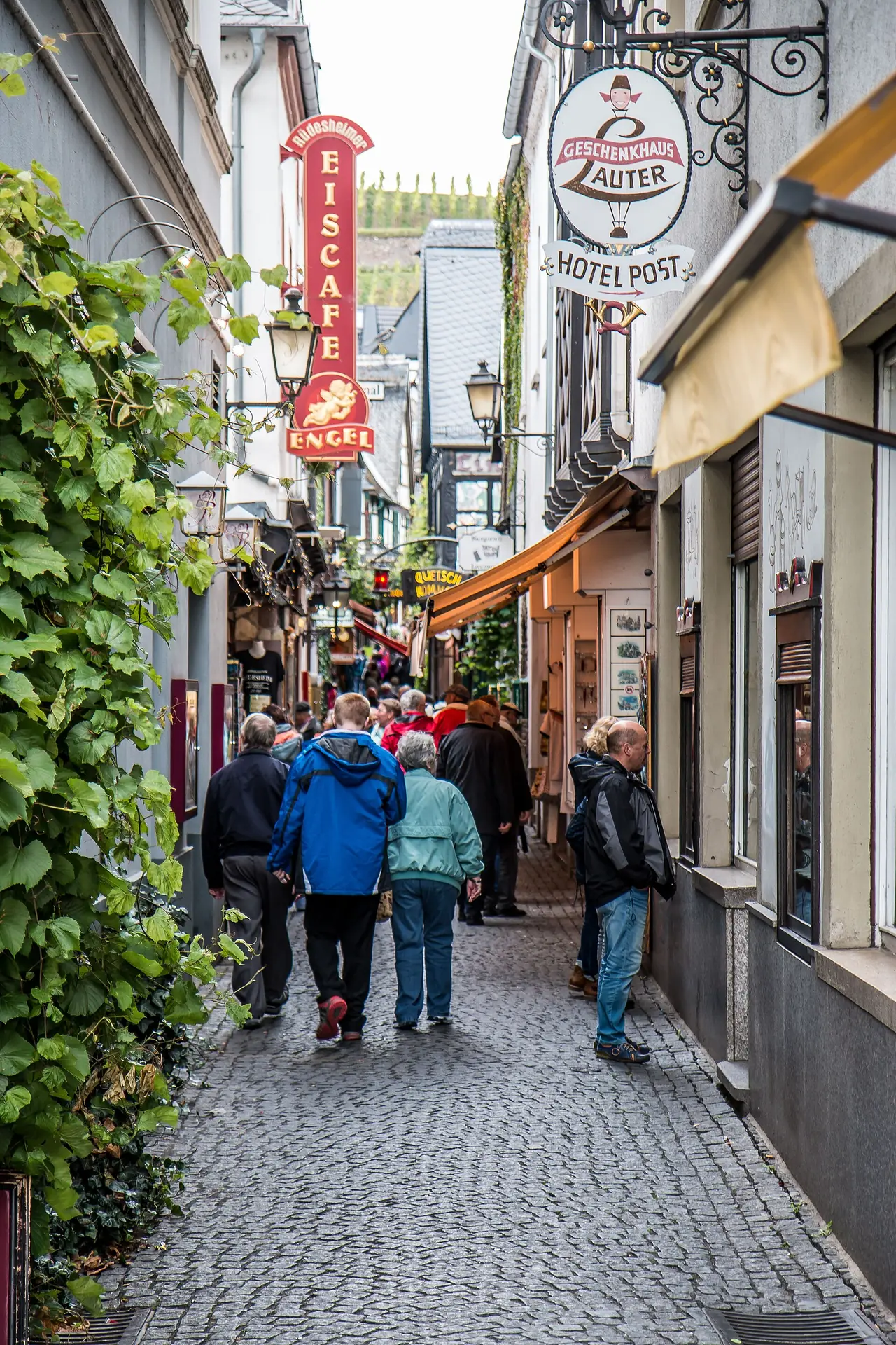ซอย Drosselgasse ใน Rüdesheim ภาพจาก Wikimedia Commons ผู้ถ่าย Gary Bembridge สัญญา CC BY 2.0 ปีที่ถ่ายไม่ระบุ