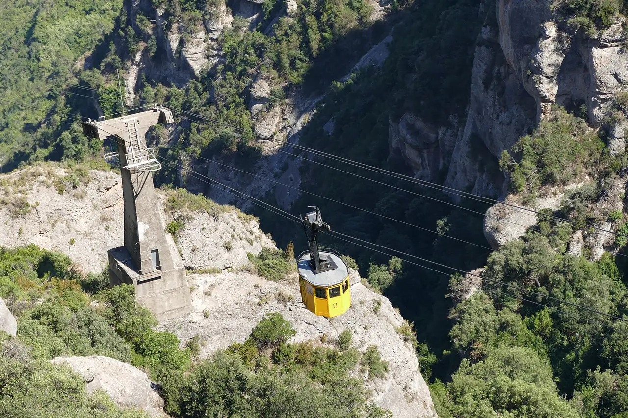กระเช้า Aeri de Montserrat ที่ลอยเหนือหุบเขา ภาพถ่ายจาก Wikimedia Commons ผู้ถ่าย Kritzolina สัญญา CC BY-SA 4.0