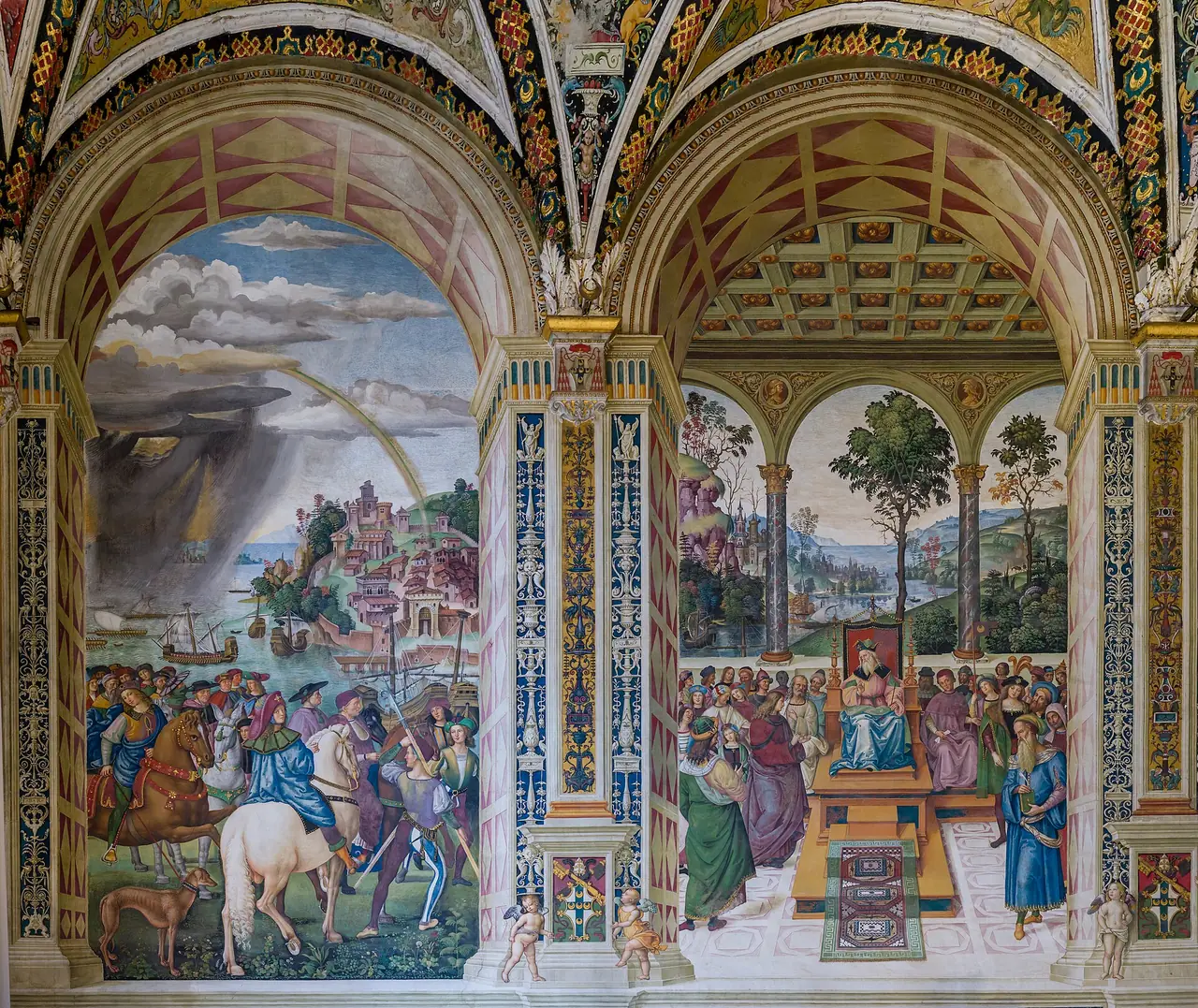 จิตรกรรมฝาผนังของ Pinturicchio ในห้องสมุด Piccolomini ของดูโอโมซีเอนา ภาพจาก Wikimedia Commons ผู้ถ่าย Wolfgang Moroder สัญญา CC BY-SA 3.0