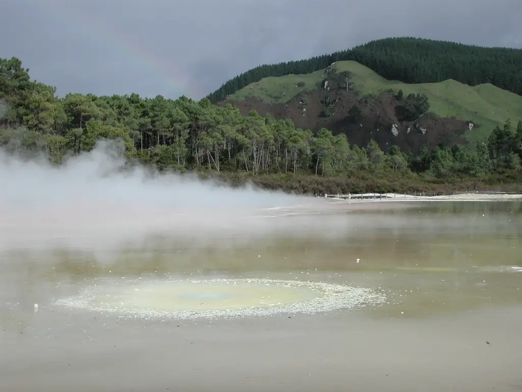 ลานน้ำร้อนและไอน้ำในบริเวณ Artist's Palette ที่ Wai-O-Tapu ภาพจาก Wikimedia Commons ผู้ถ่าย Pseudopanax ไม่ระบุปี สถานะ Public domain