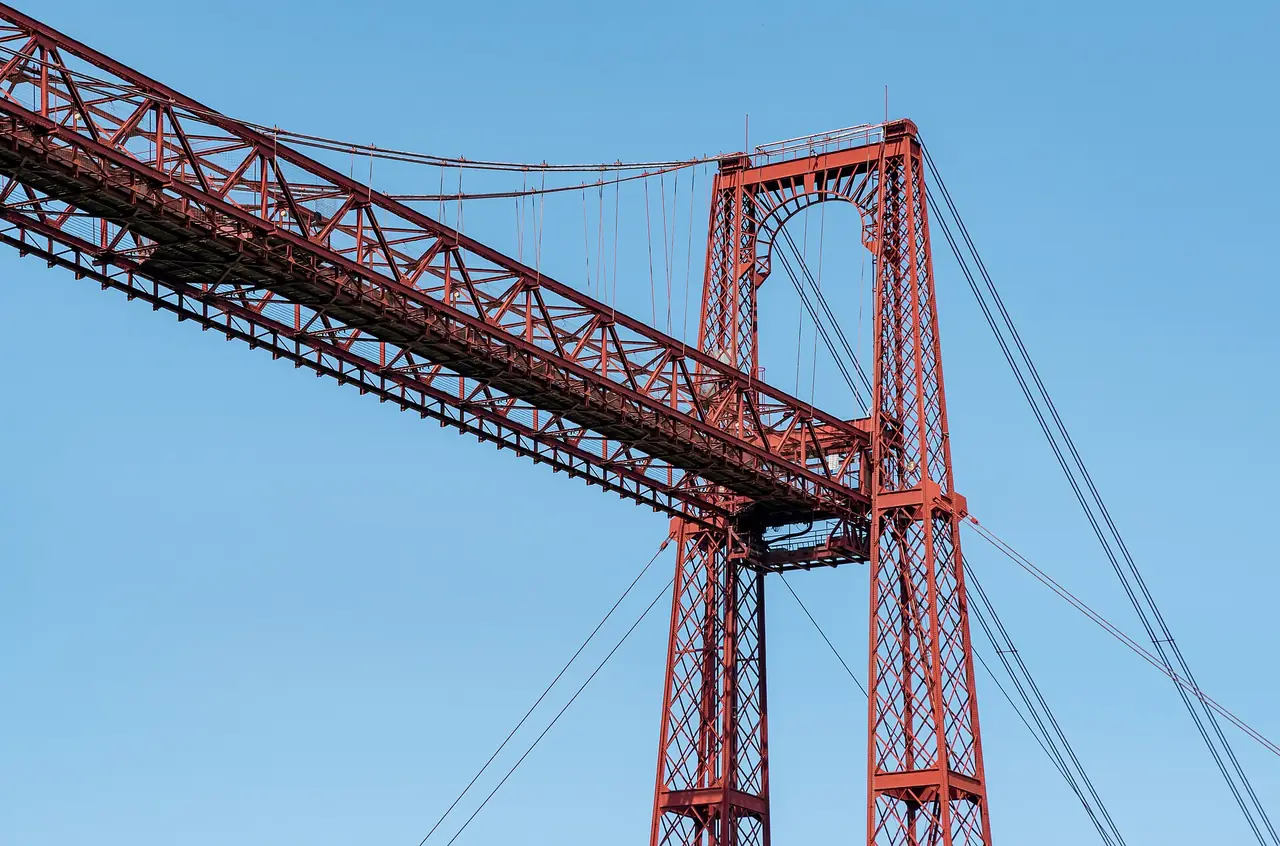 สะพาน Vizcaya (Puente Colgante) ระหว่าง Portugalete กับ Getxo ภาพถ่ายจาก Wikimedia Commons ผู้ถ่าย José Ligero Loarte สัญญา CC BY-SA 4.0 ถ่ายเมื่อปี 2021 ไม่ใช่ในตัวเมืองบิลเบา